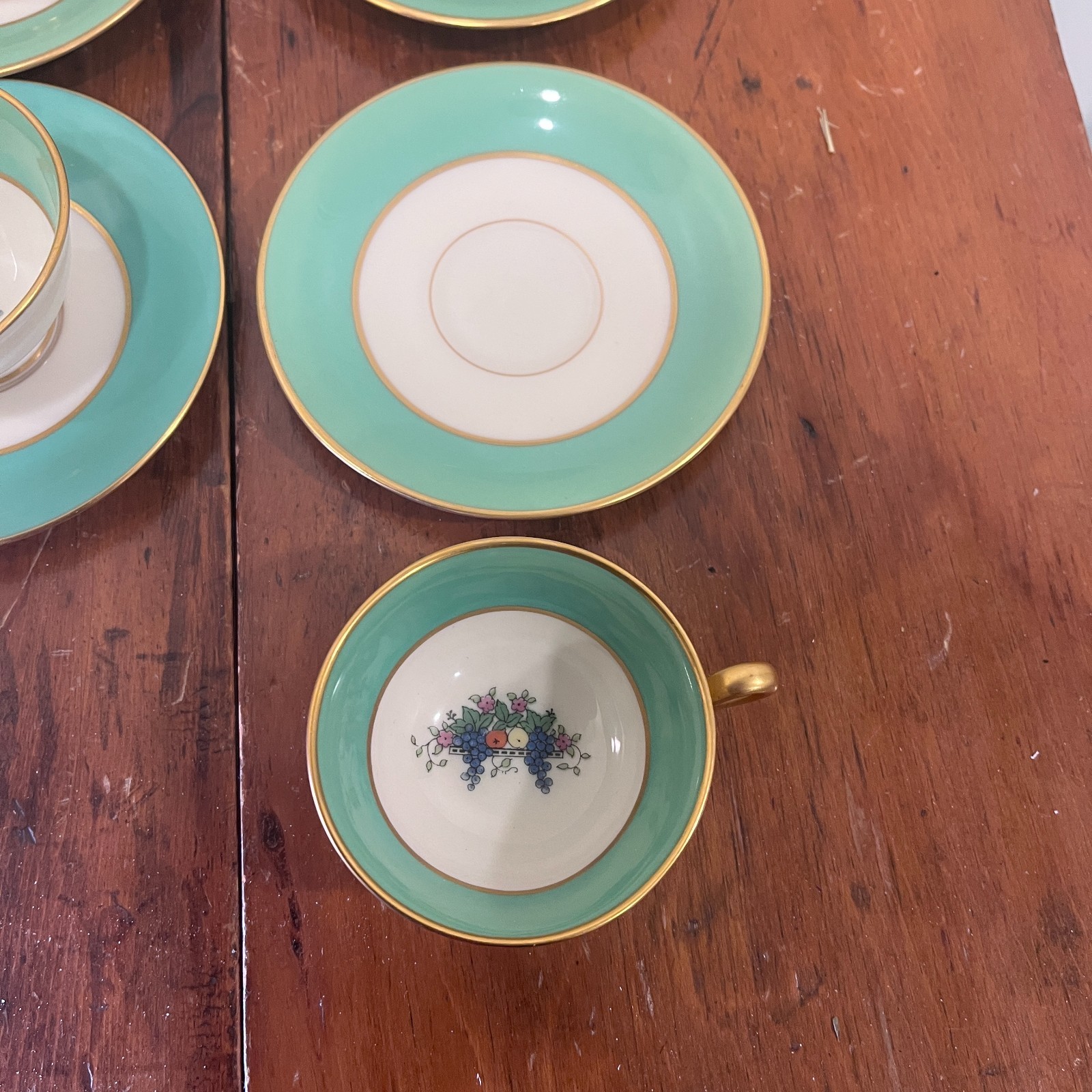 Set 8 Lenox Ovington Teal Gold Trim Demitasse Cup Saucer, Expresso Coffee, RARE!