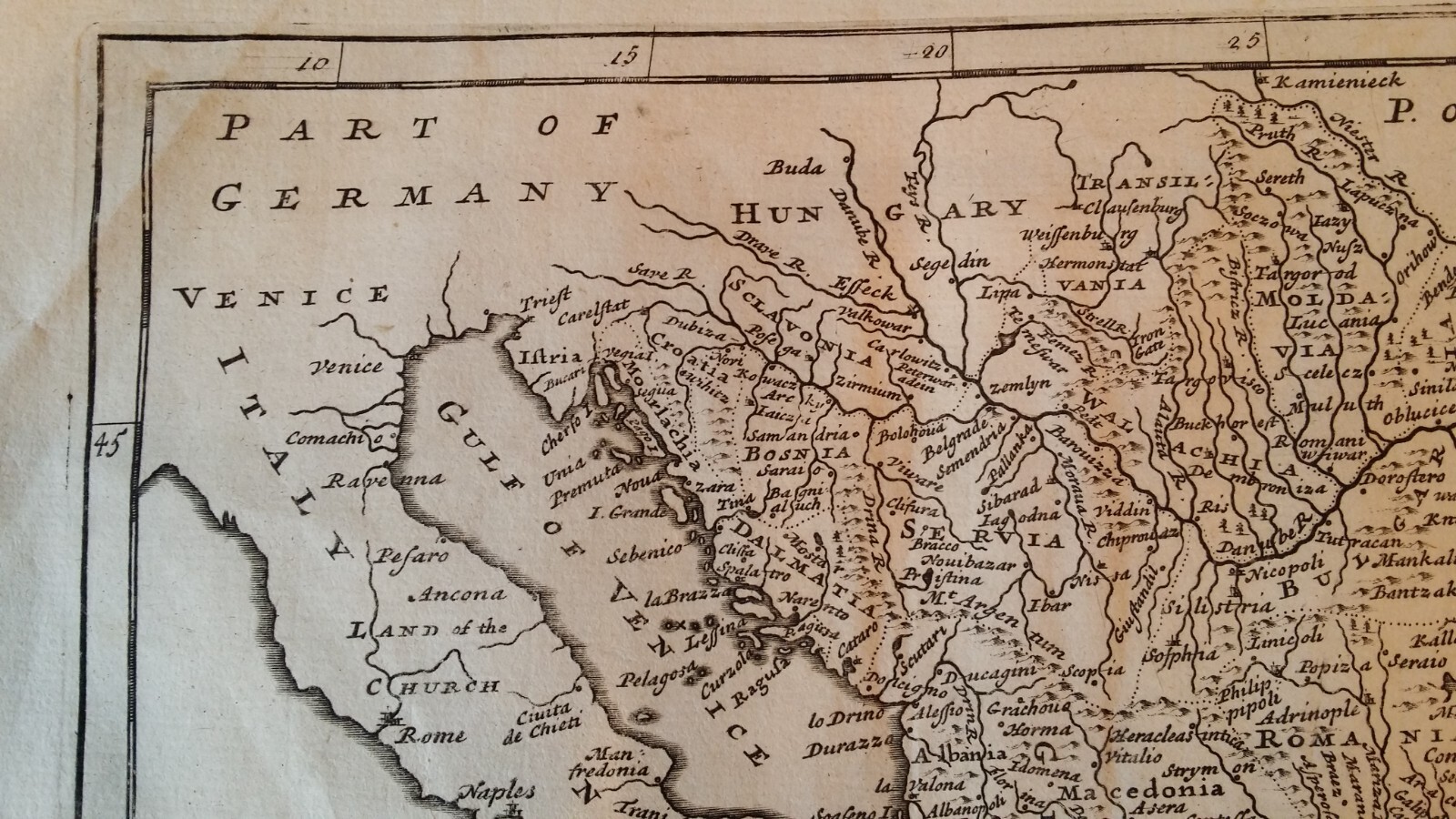 1732 ORIGINAL ANTIQUE COPPERPLATE MAP – TURKY IN EUROPE TURKEY – HERMAN MOLL