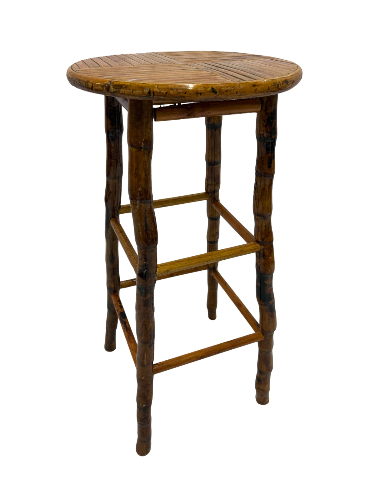 Mid-Century Kenian-Style Bamboo 30″ Bar Stool w/ Segmented Legs & Footrest