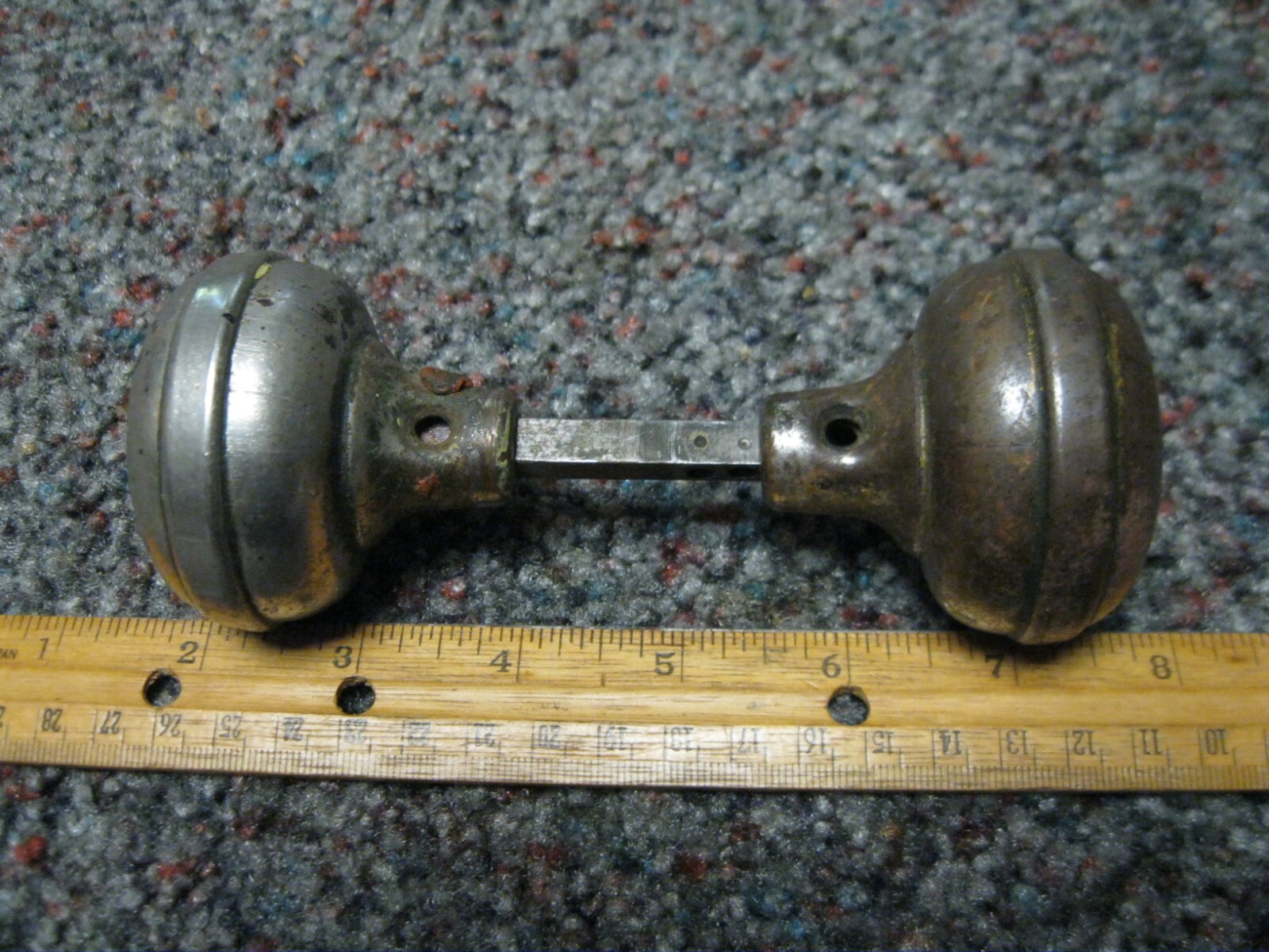 Nickel plated doorknobs w/ shaft & 2 copper knob / lock cover hardware