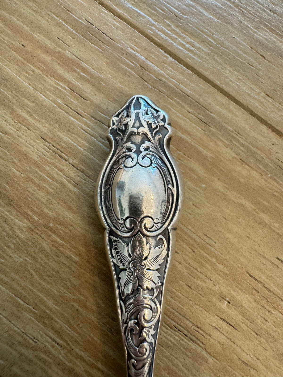 Antique Sterling Silver Handle Button Hook Engraved Floral Scrolling Design