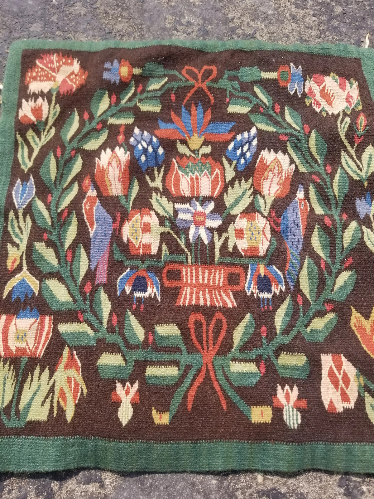 Antique Traditional Handmade Swedish Wool Multicolor Tapestry 1.7×1.6 ft