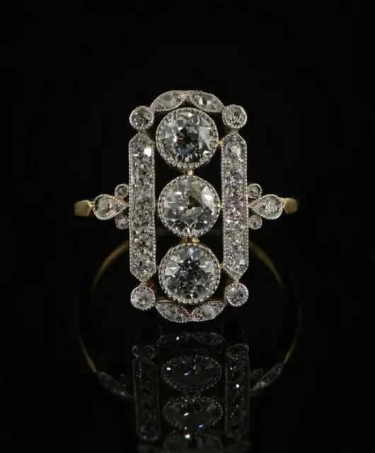 2Ct Round Cut Simulated Diamond Edwardian Ring 14K Yellow Gold Plated Silver