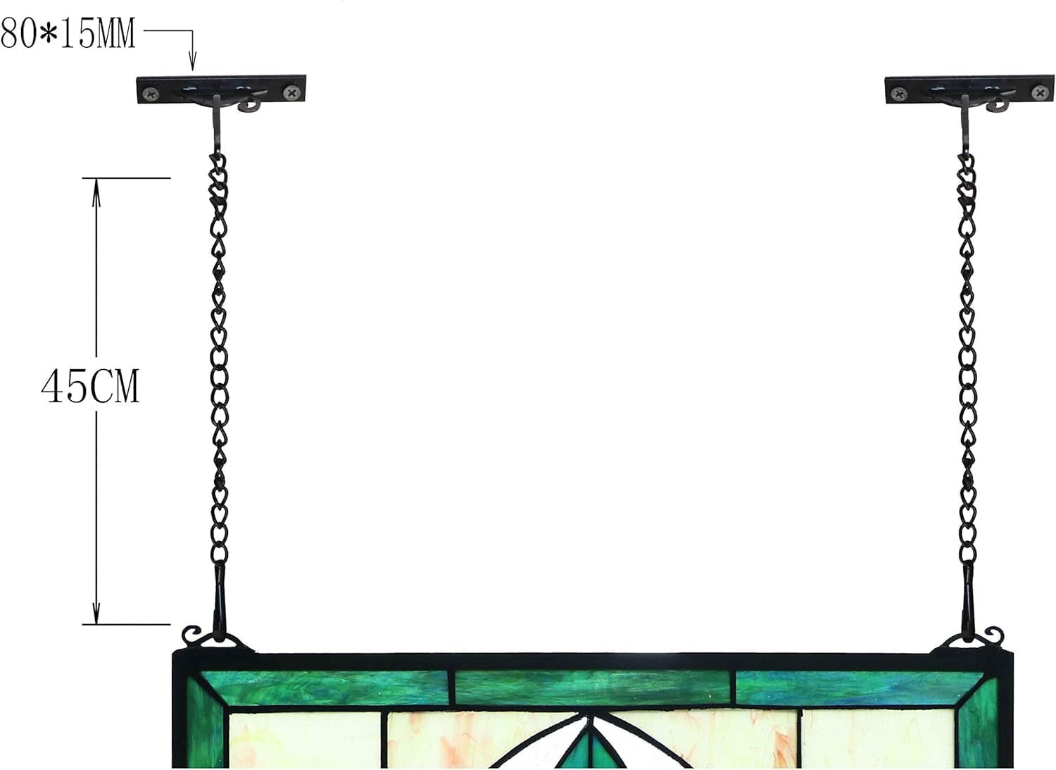 Extra Large Horizontal Blue Victorian Stained Glass Window Panels Hanging Transo