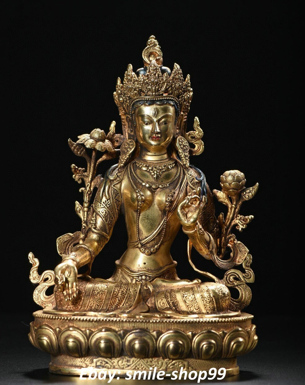 8.4″ Tibet Purple Bronze Gold White Tara Buddhism enlightenment Goddess Statue