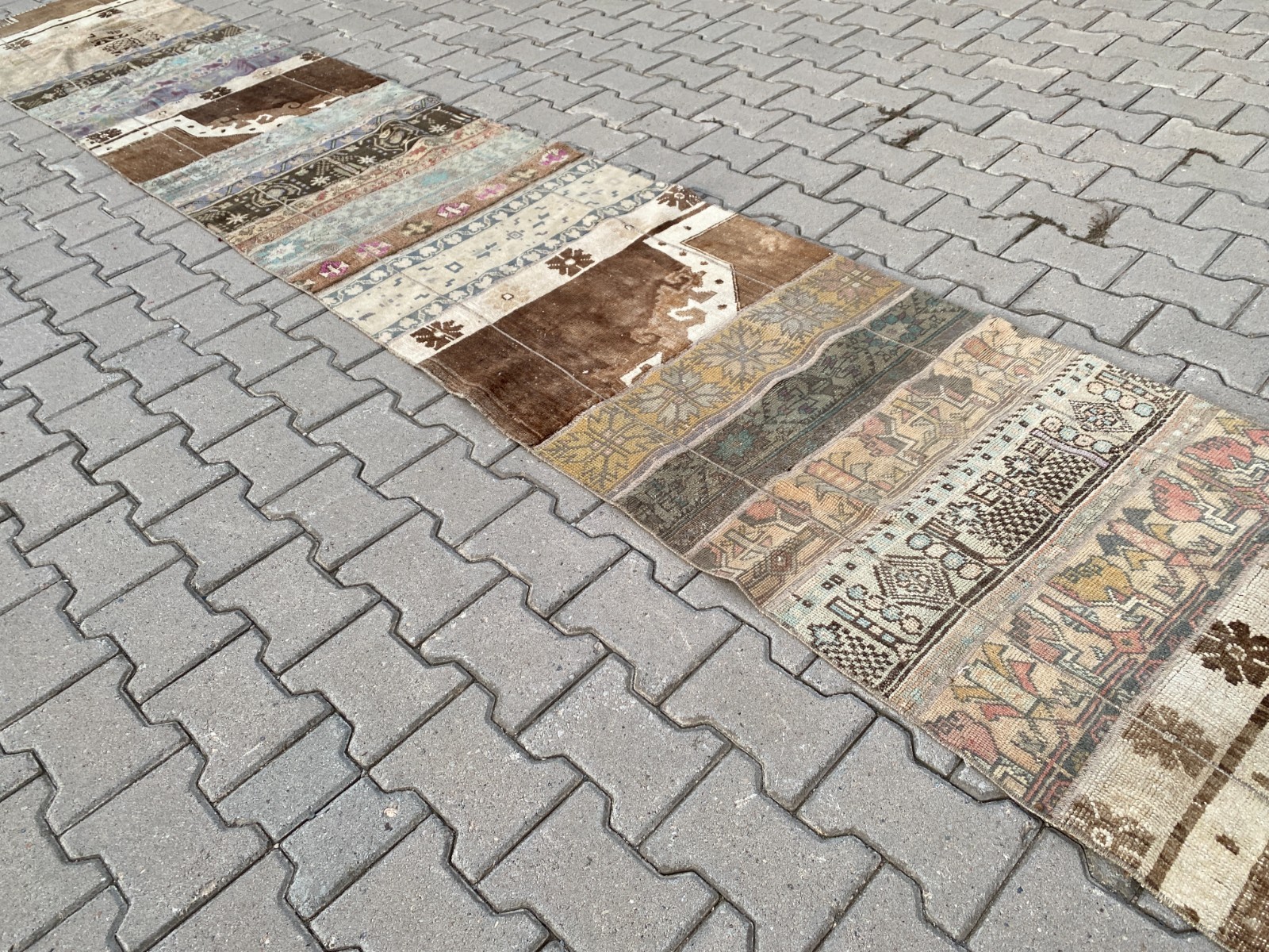 Extra Long Patchwork Runner Rug 2.5 x 18.0 ft Handmade Turkish Brown Carpet