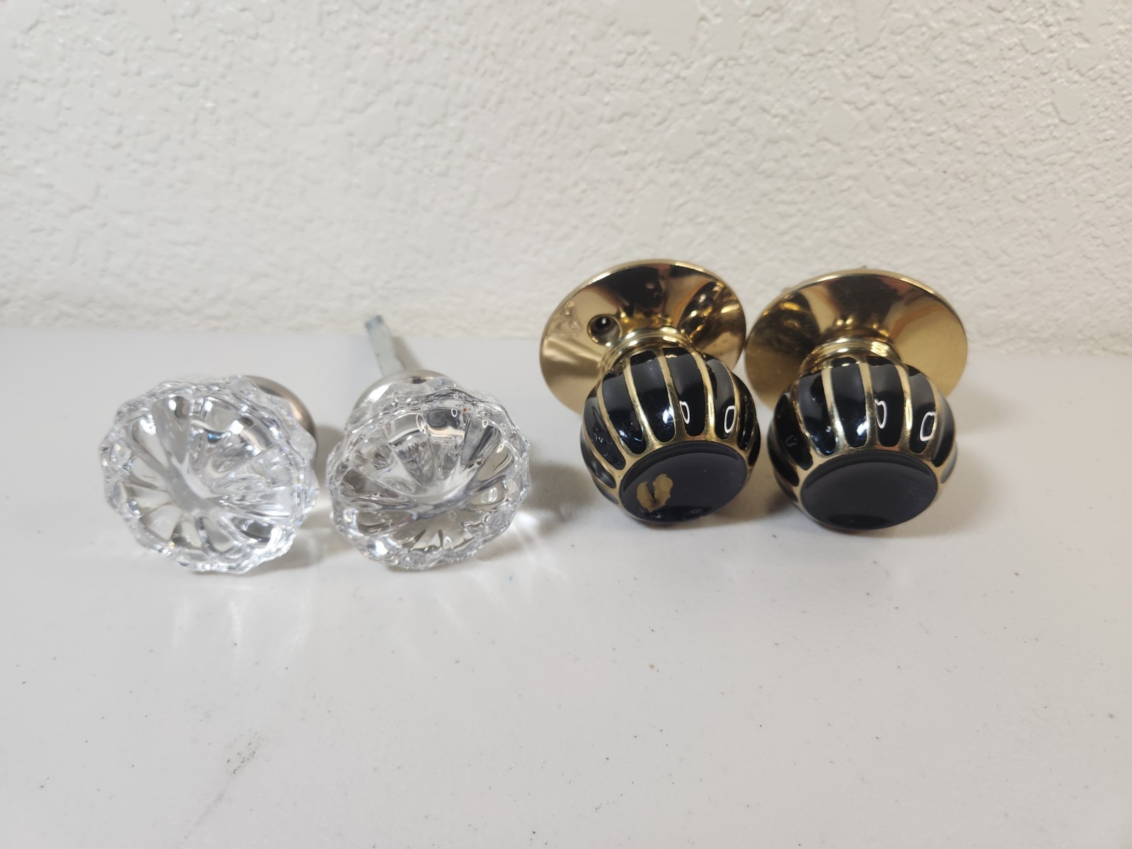 VTG. Clear Glass Door Black Gold Knob Set Toned Metal