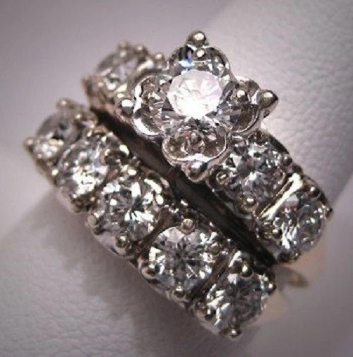 Bridal Set Wedding Ring 14k White Gold Plated 3Ct Round Cut Lab Created Diamond
