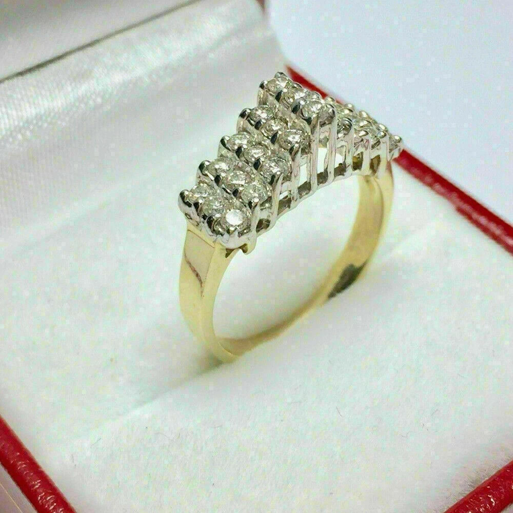 0.80Ct Round Lab-Created Diamond Cluster Engagement Ring 14K Yellow Gold Finish