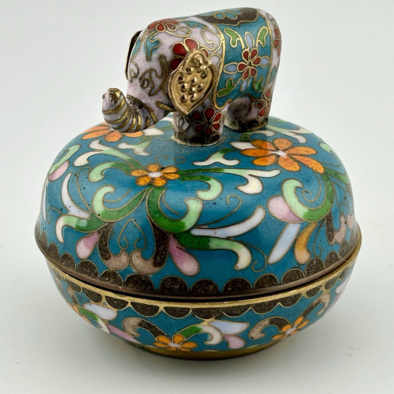Chinese Cloisonné Elephant Wind-Up Trinket Music Box Ardleigh Export 92 Vintage