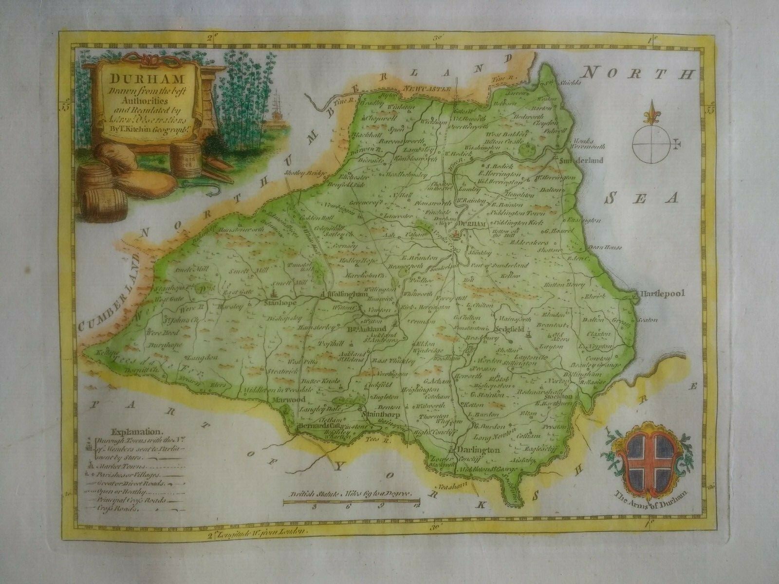 Antique map of Durham by Thomas Kitchin 1760