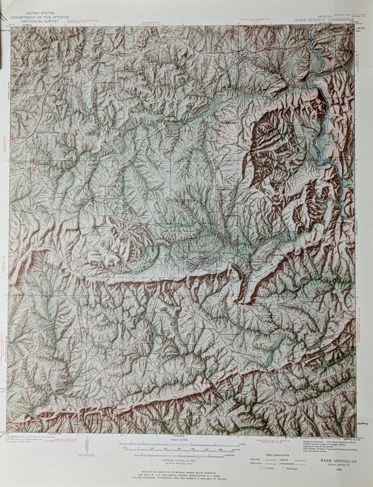 US Department Of The Interior Geological Survey, Georgia Warm Springs Quad 1934