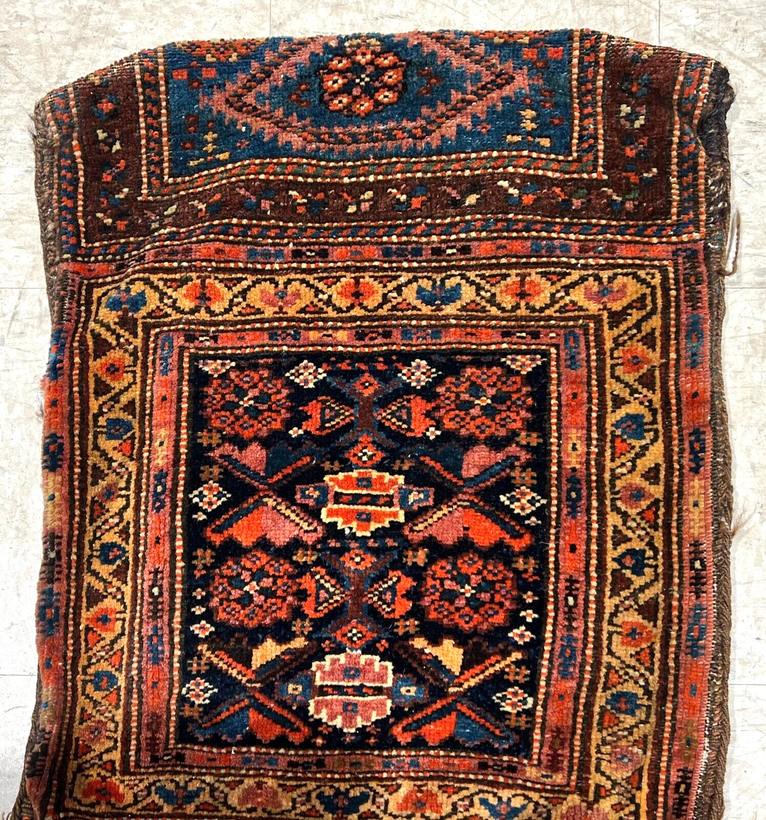 Antique Hand Knotted Tribal Farahan Wool Saddle Bag Rug Double Bagface 2×4 1900s