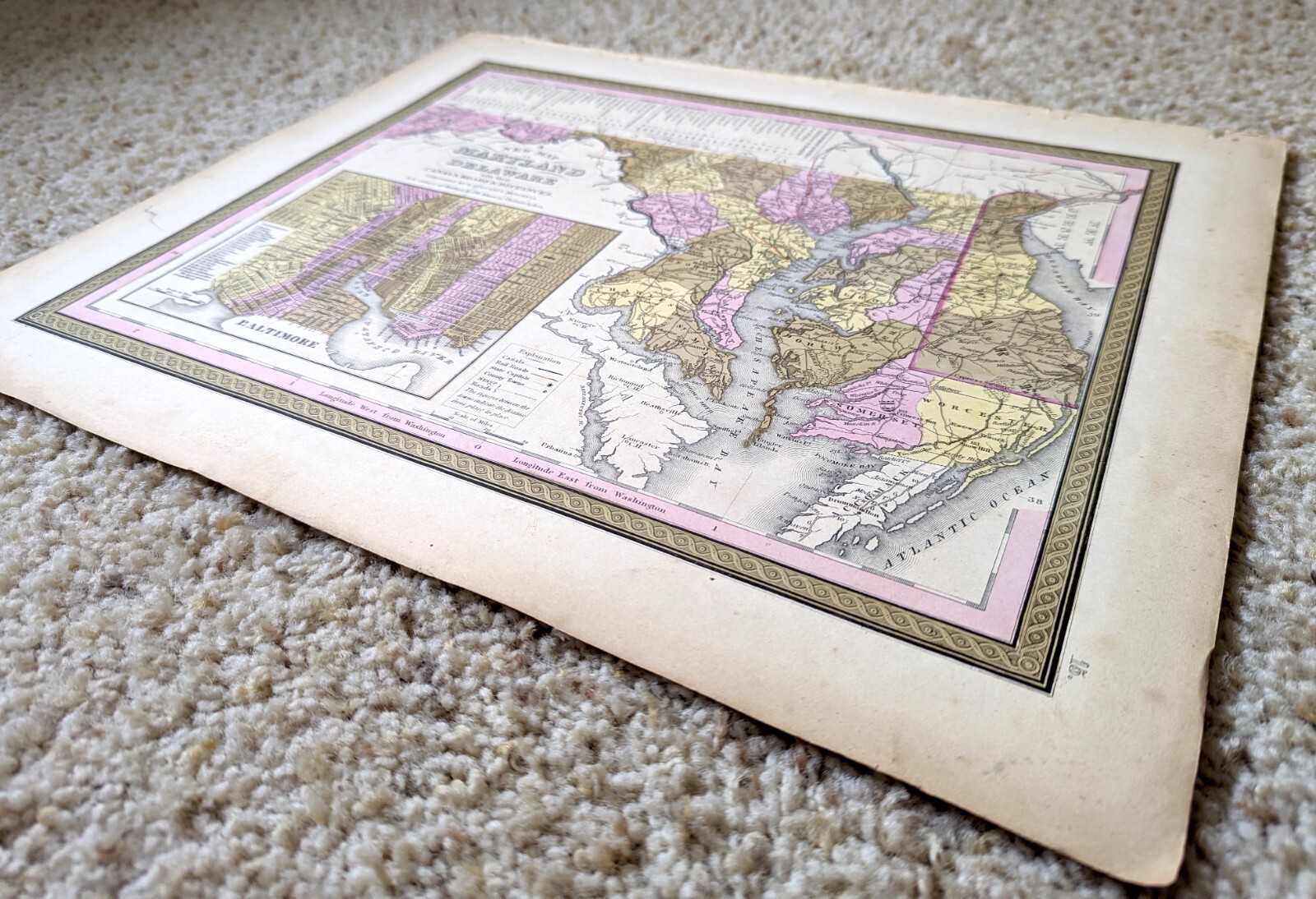 Maryland and Delaware State Map 1849 ORIGINAL Antique Mitchell Atlas 14″ x 17.5″