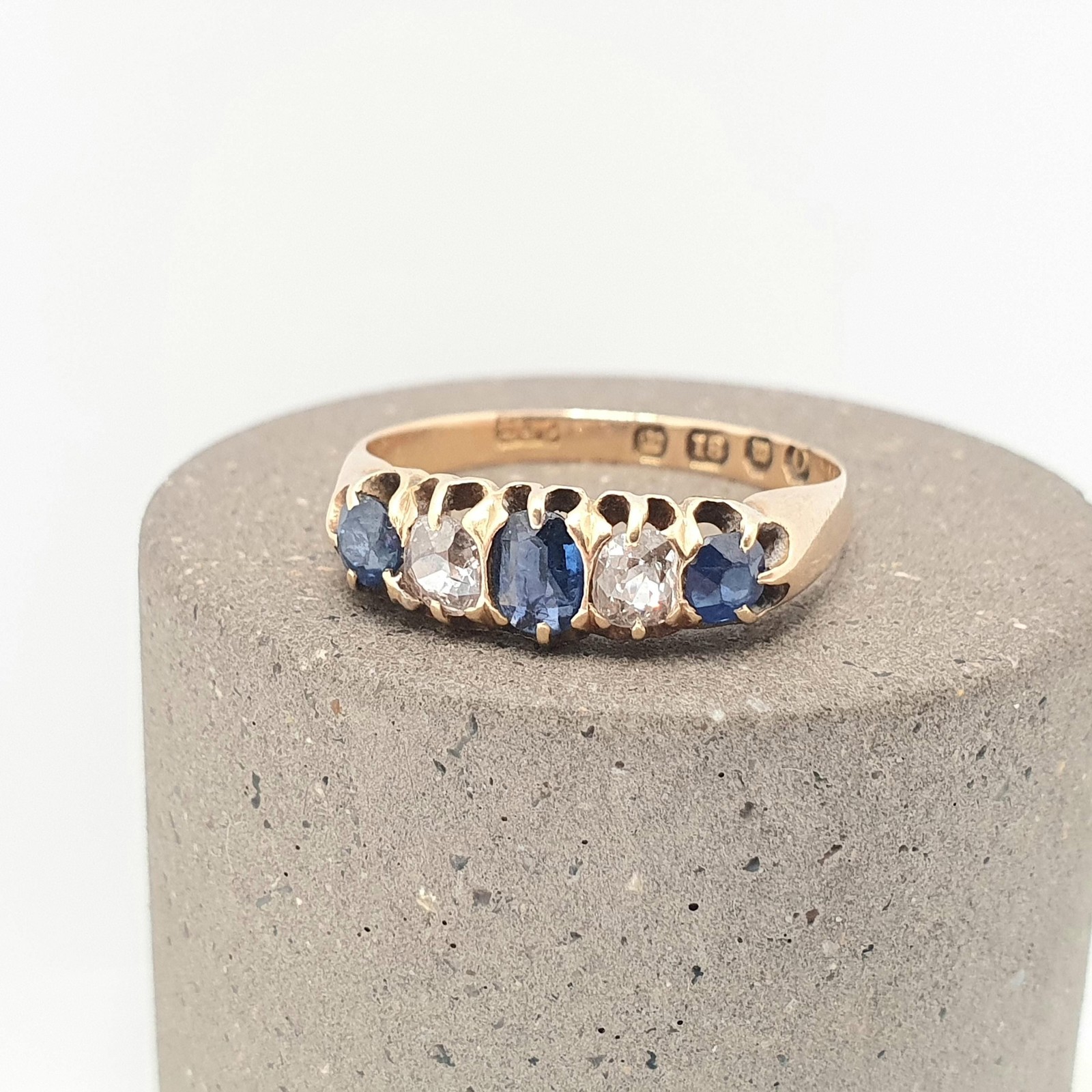Antique 18ct Gold Sapphire & Diamond Ring Natural Gemstones Victorian Old Cut