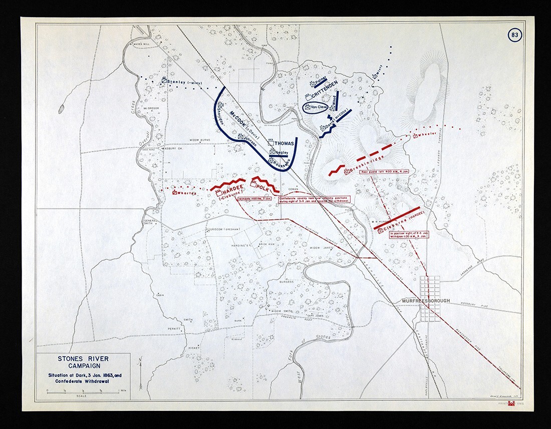 West Point Civil War Map Battle Stones River Murfreesboro Tennessee Jan 3 Dark