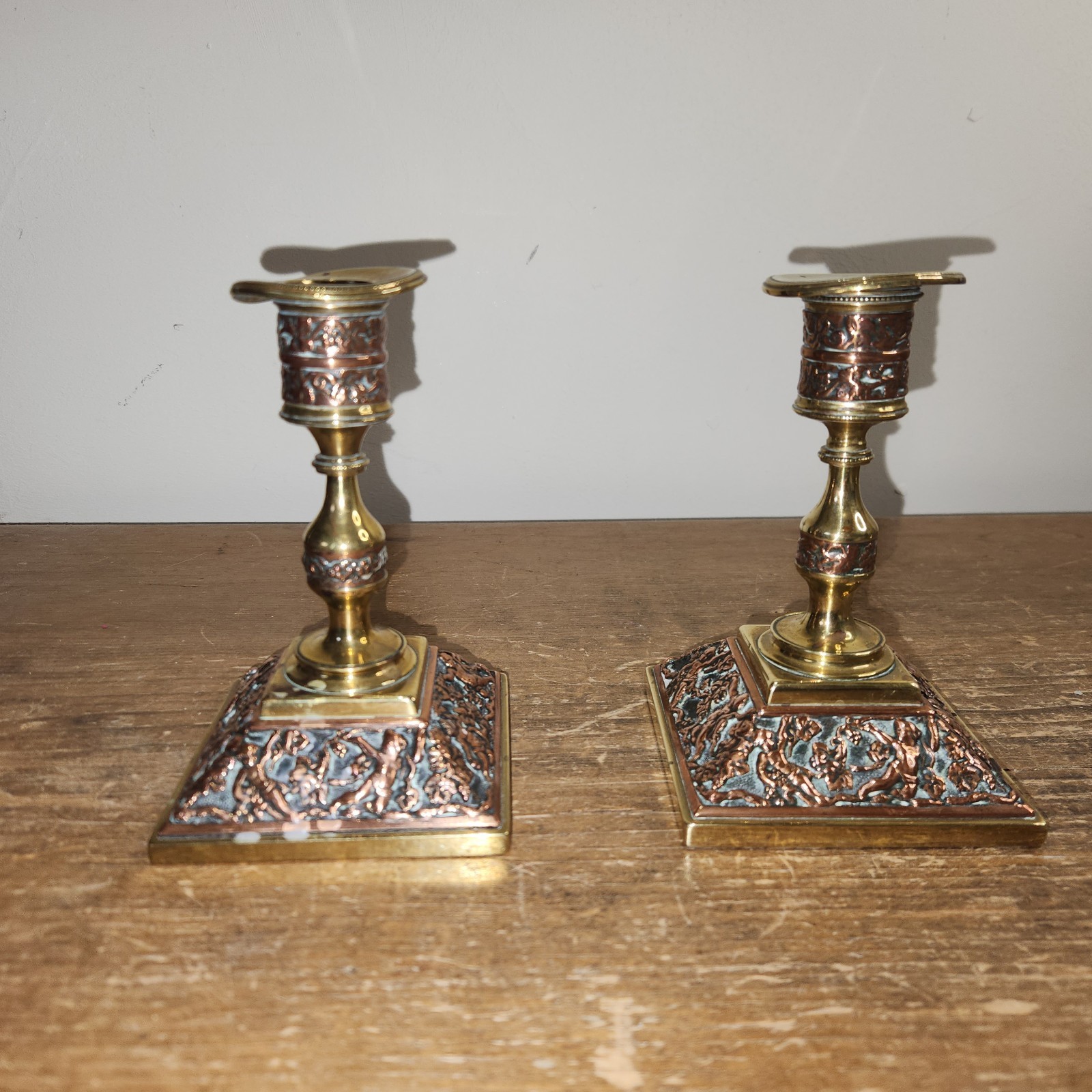 Pair of Antique Brass & Copper Neo-Classical Style 5.75″ Candlesticks