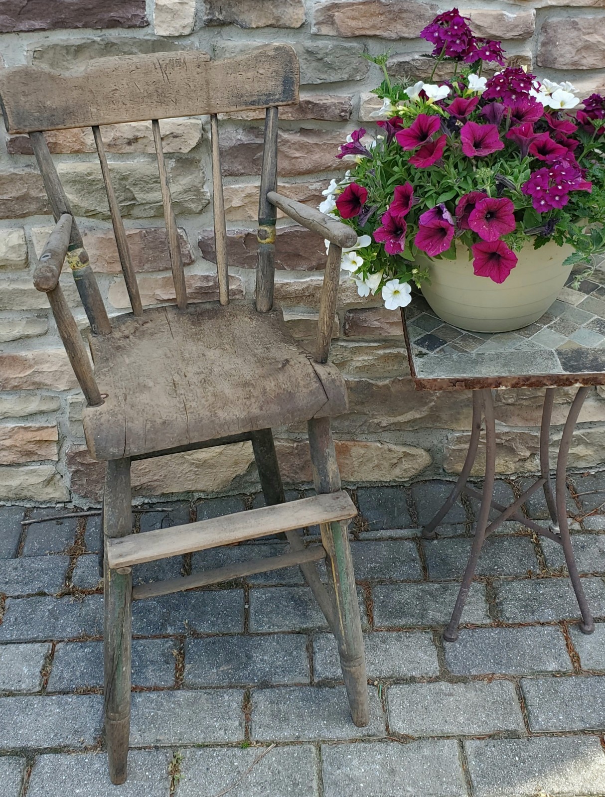 Antique Wooden High chair Some Original Farmhouse Decor Green Paint Highchair