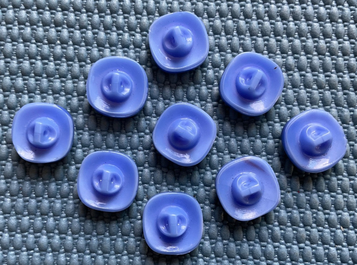 9 Matching Antique Vtg Blue Glass Buttons w/ Silver Edge – 5/8” – Old Lot