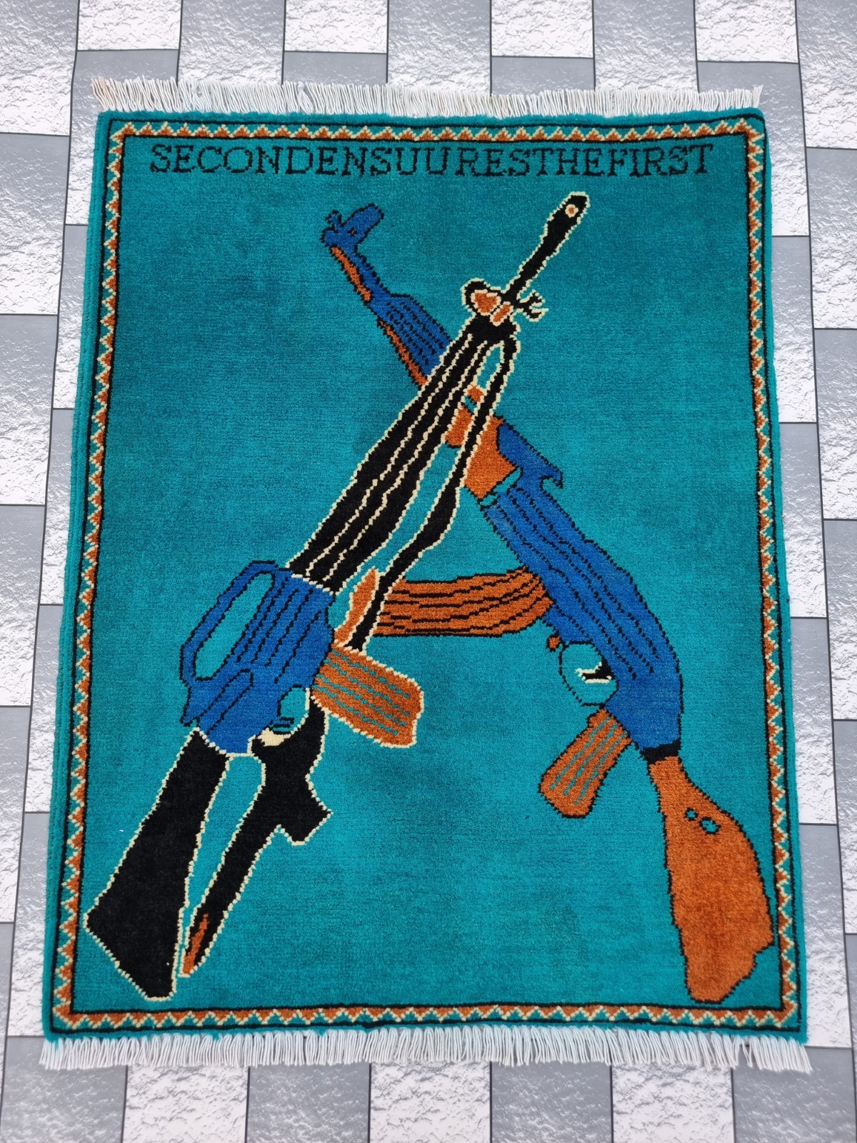 Style Ak 47 Handmade Vintage Afghan War Rug Knotted Rug Hanging decor Rug