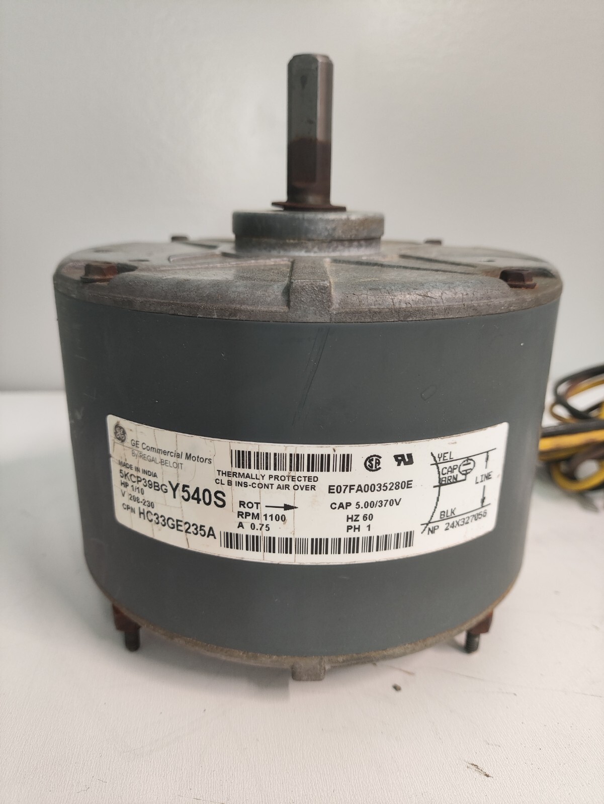 GE Motors 5KCPBGY540S 1/10HP, CPN: HC33GE235A, 200/230V, 0.75A, 1100RPM