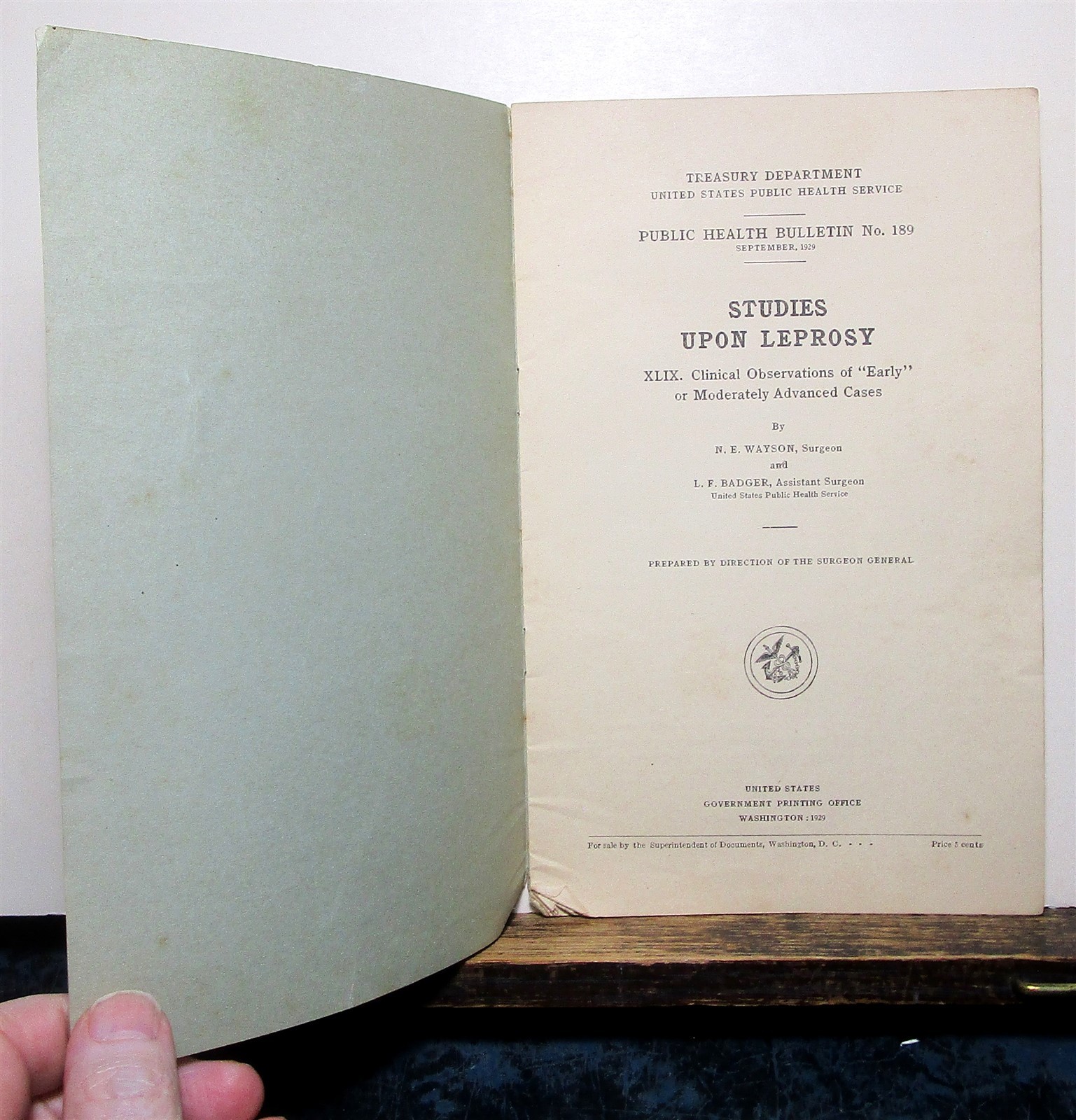 Studies Upon Leprosy: early/moderate cases, 1929 public health bulletin