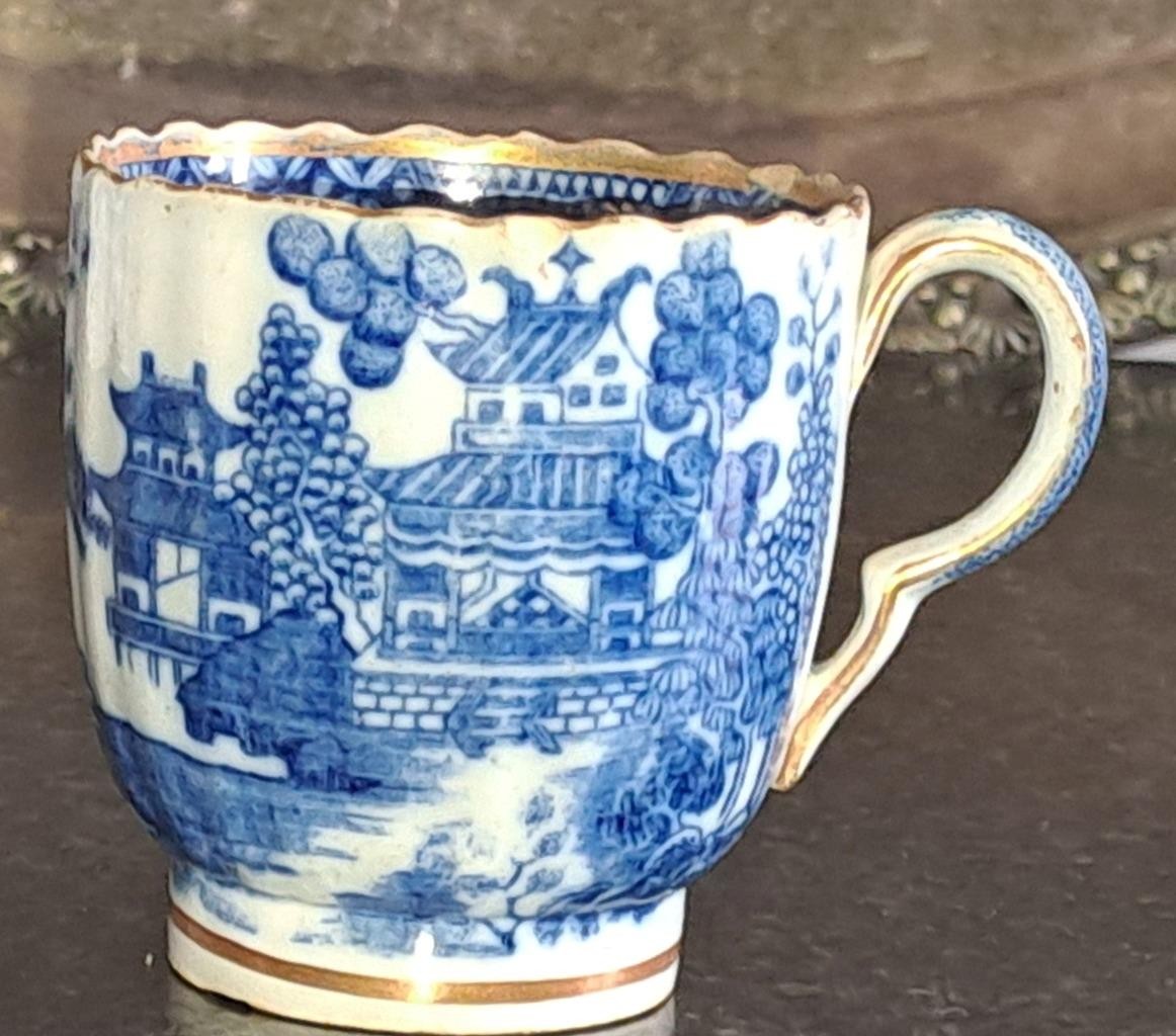 Scarce 18th C Caughley ‘Two Temples’ or Broseley Porcelain Cup Coffee Cup 1780+