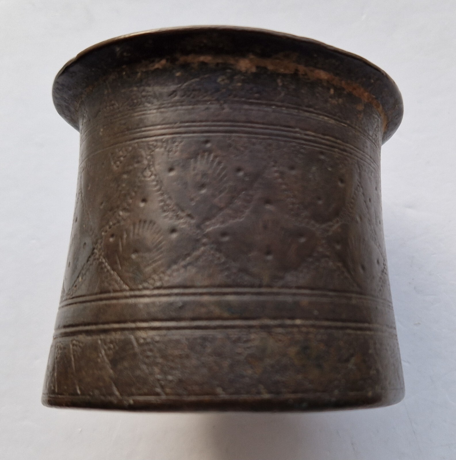 Bronze Holy Water Cup Hand Tooled Cast Temple Conical Cup Vessel 19th Century
