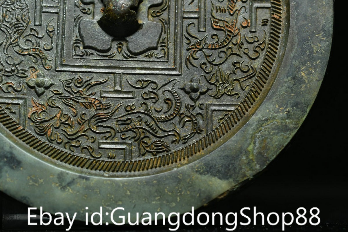 4″ Old Chinese Bronze Ware Dynasty Dragon Beast Rotundity Bronze Mirror