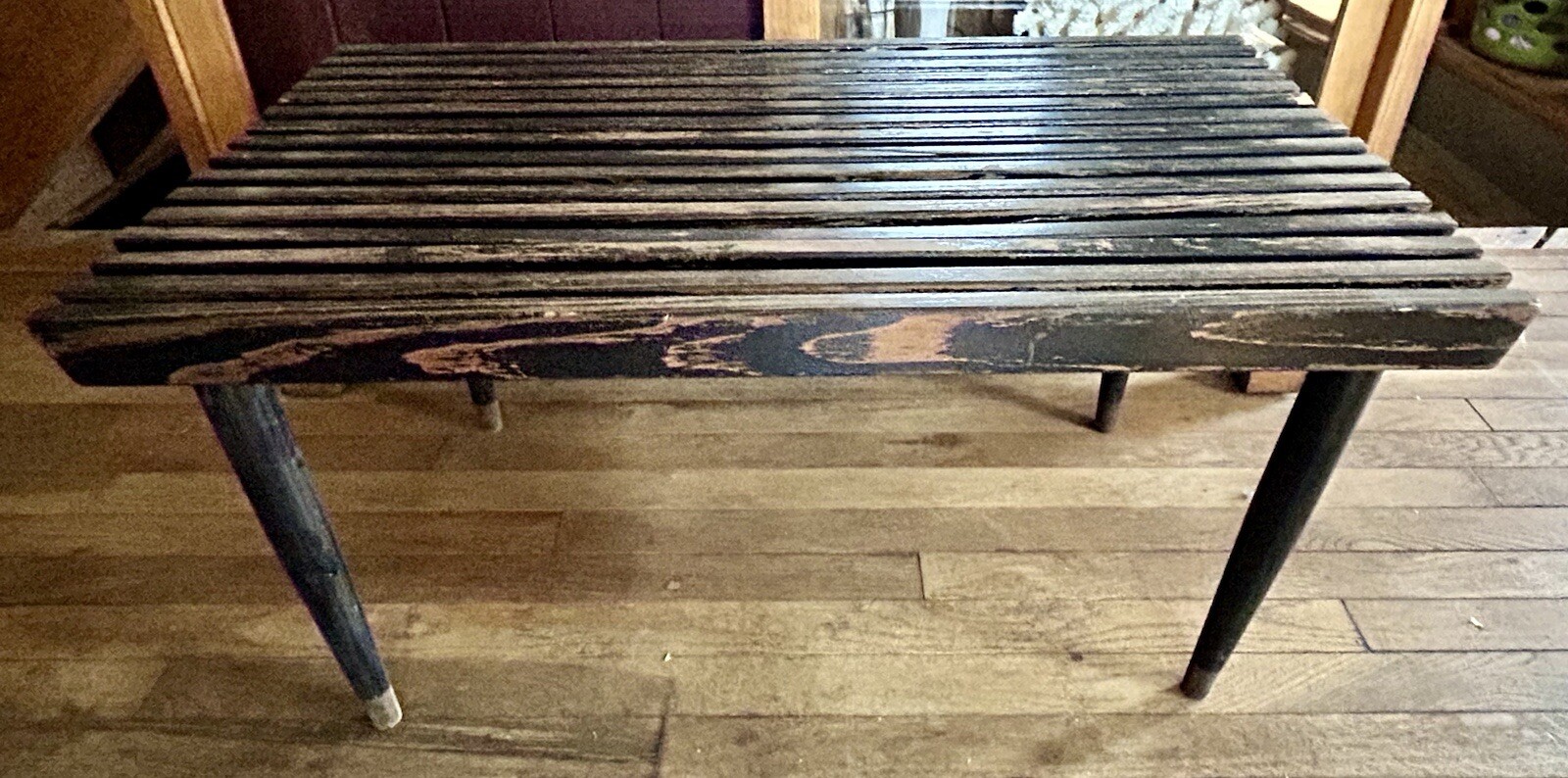 Mid-Century Modern Slated Walnut Wood Bench