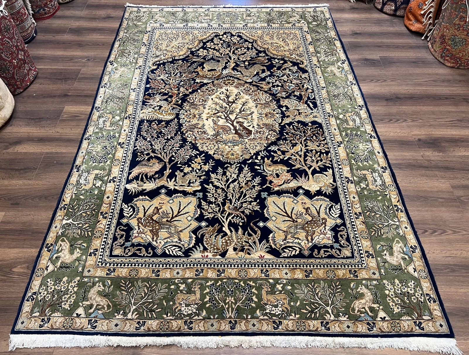Stunning Oriental Rug 6×9 Animal Pictorials Tree of Life Deer Birds Handmade Wow
