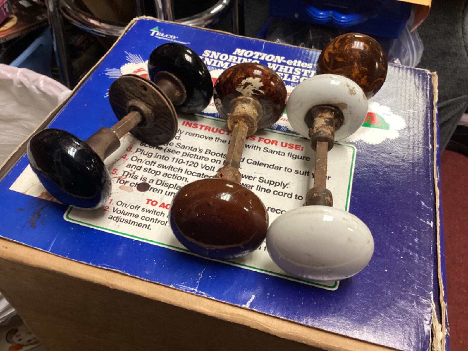 Vintage Lot Of White, Black & Brown Porcelain Door Knobs And Spindles