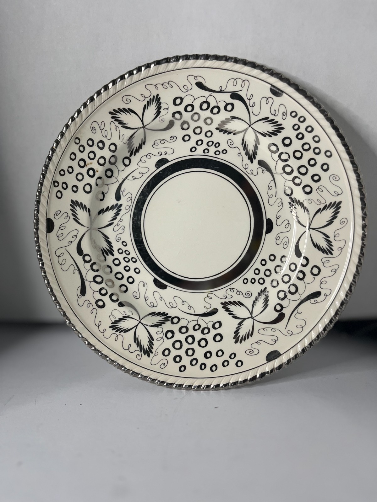 GRAY POTTERY Antique English Silver Luster Dinner Plate, 1910s.