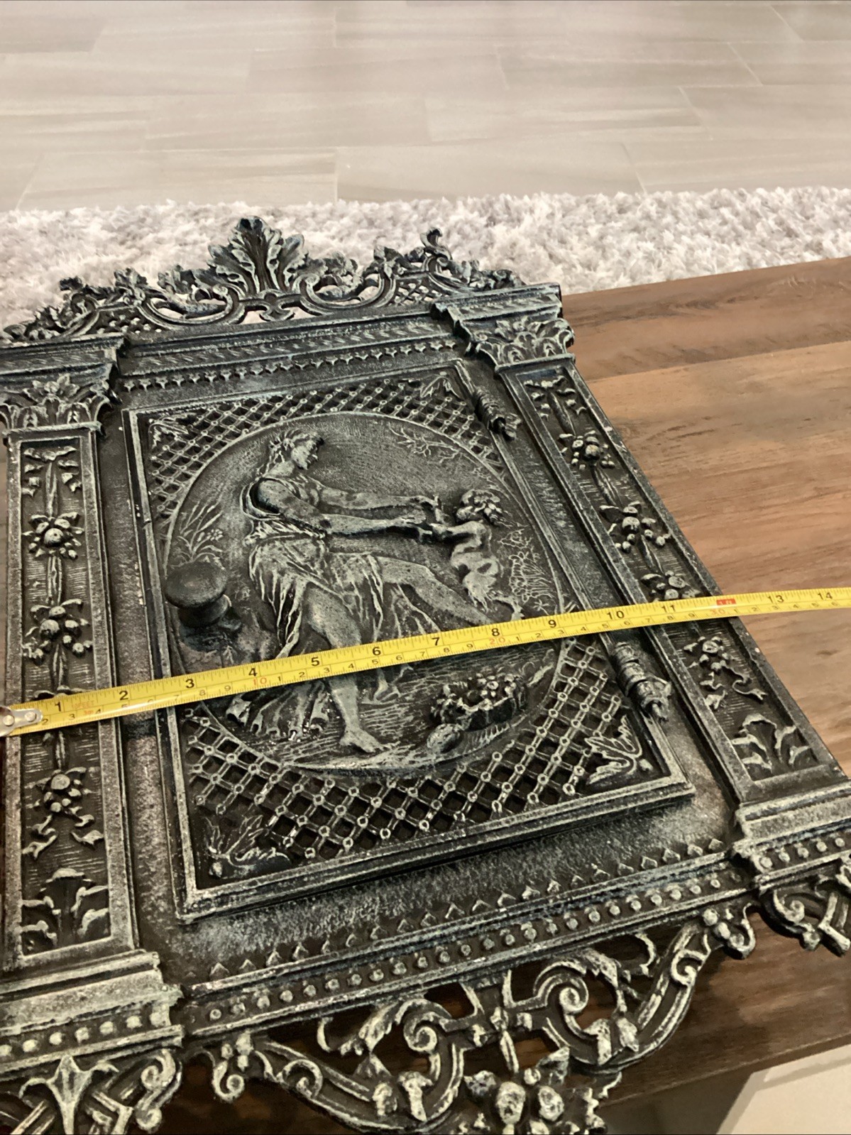 Antique cast iron fireplace door repurposed into wall mounted safe/jewelry box