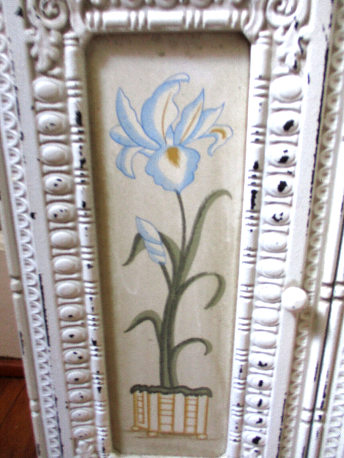 Gorgeous! Vintage French Country Ornate Carved Painted Doors Accent Cabinet