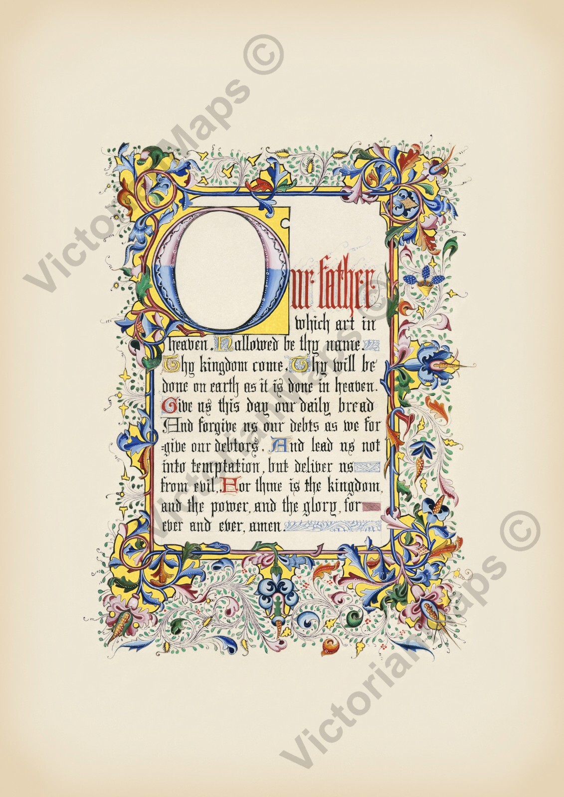 The Lord’s Prayer Pater Noster illuminated vellum manuscript art print poster