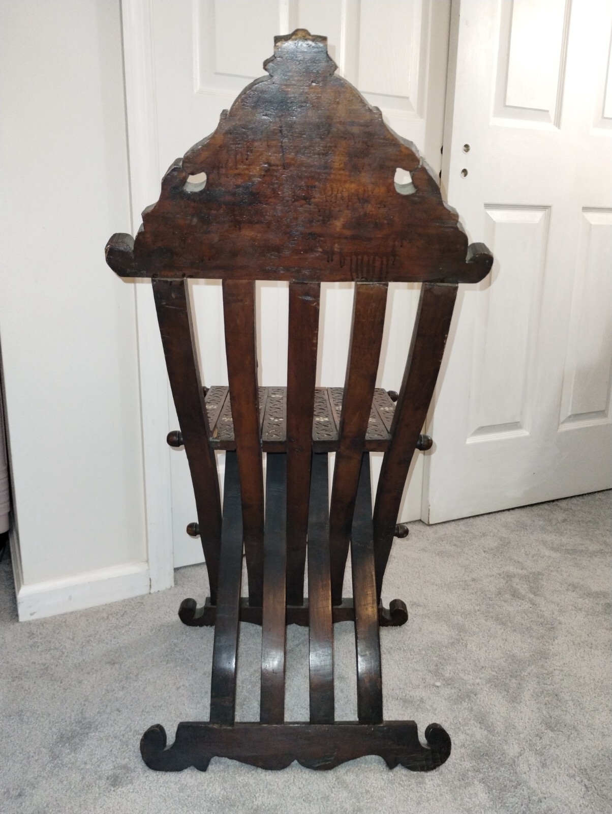 Antique Middle Eastern Moorish- folding chair with intricate foliat