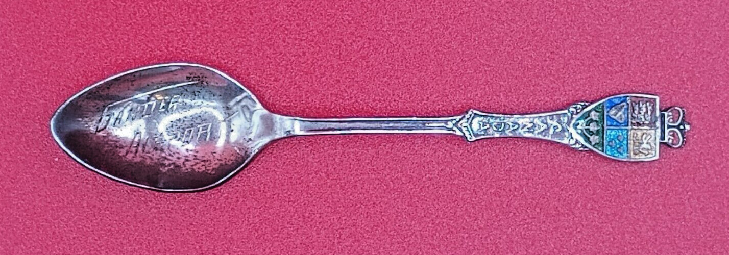 vintage GANDER AIRPORT CANADA enameled SOUVENIR STERLING SPOON #1
