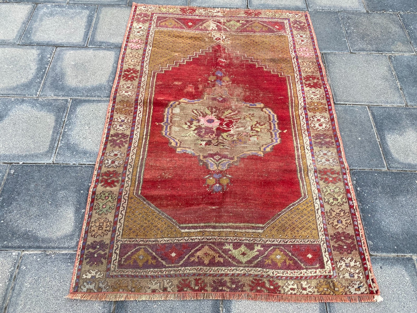 Vintage Turkish Area Rug 2.9×4.3 ft Hand Knotted Wool Red Anatolian Boho Carpet