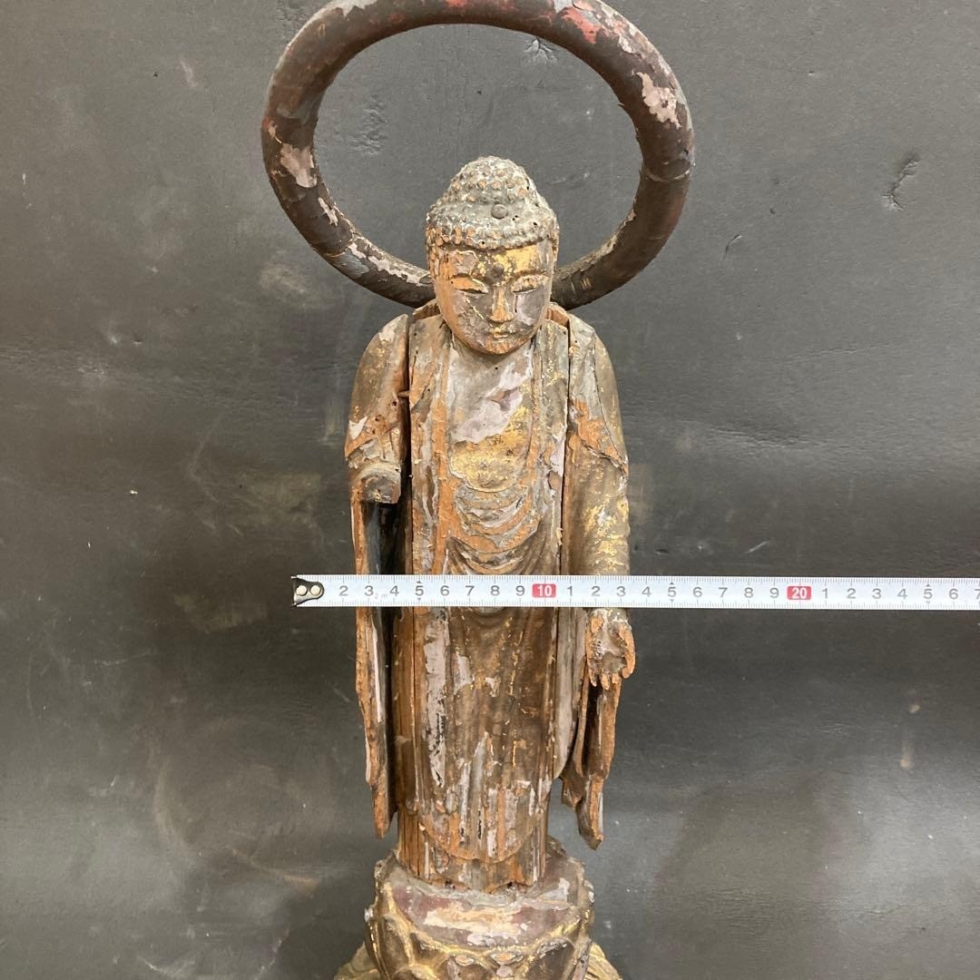 Japanese Antique Muromachi era Wood Carved Amida-Nyorai Amitabha Buddha Statue