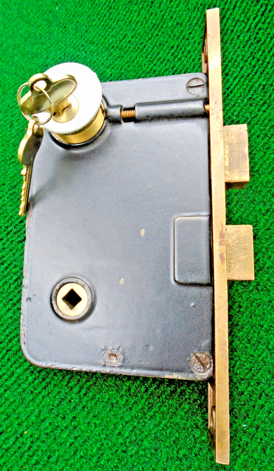 RUSSWIN 1225 ENTRY LOCK w/CYLINDER & KEY & DEADBOLT 8″ FACE NICE 2 3/4 BS(40369)