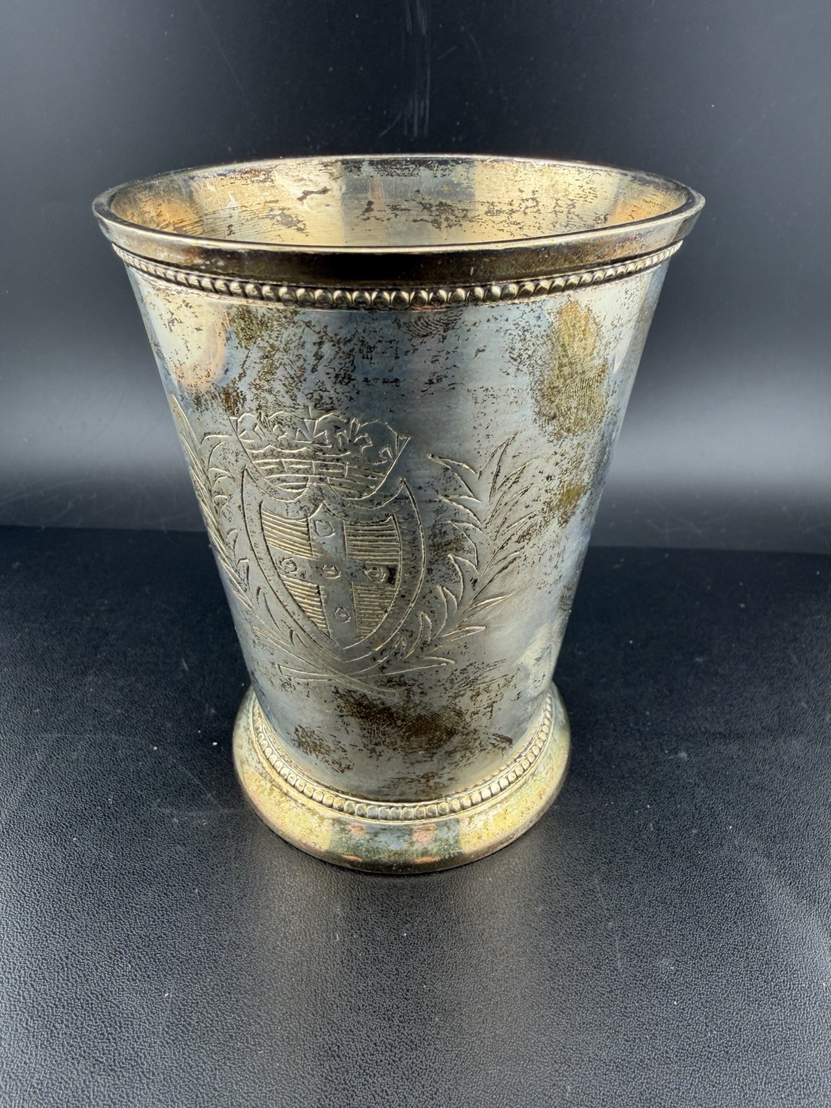 Mint Julep Silver Tone Cup Mug Vintage With Crest Shield