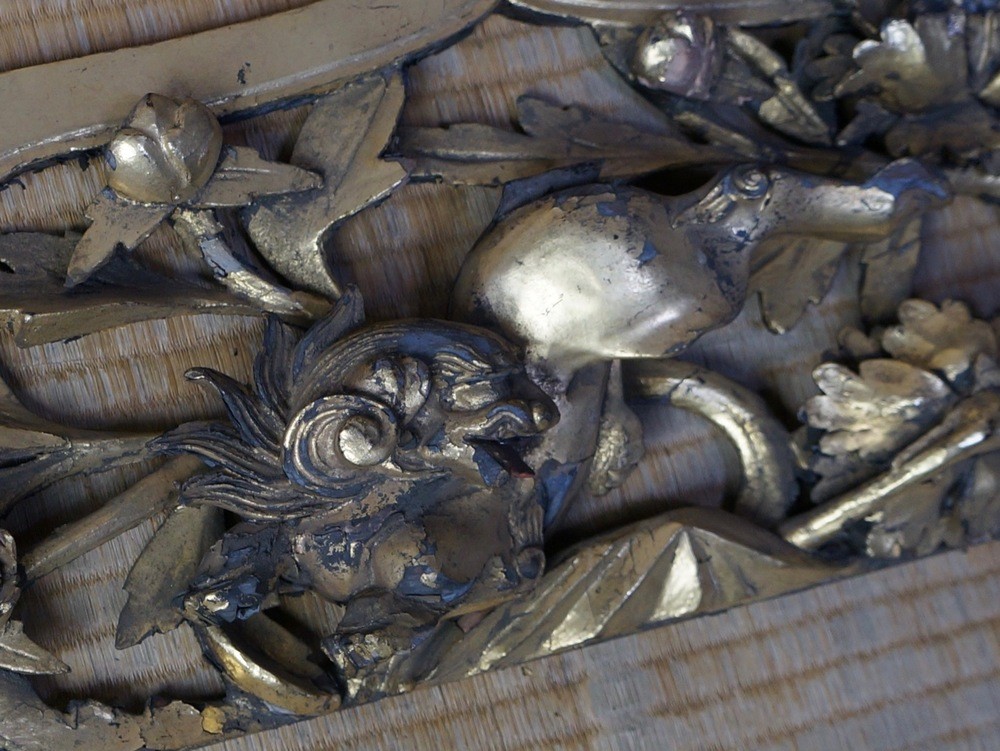 Japan wood Buddhist temple architecture frieze sculpture 1700s antique