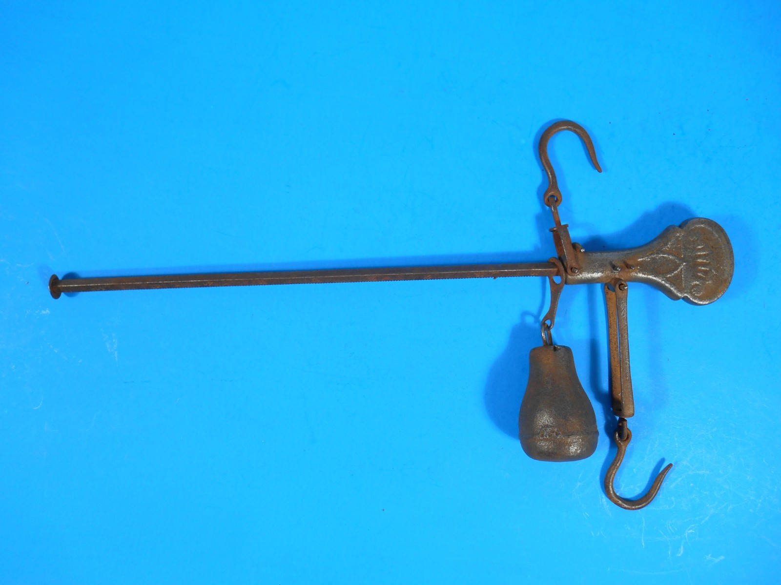 Antique Cast Iron Hanging Balance Beam Scale Counter Weighted w/Hooks 16″