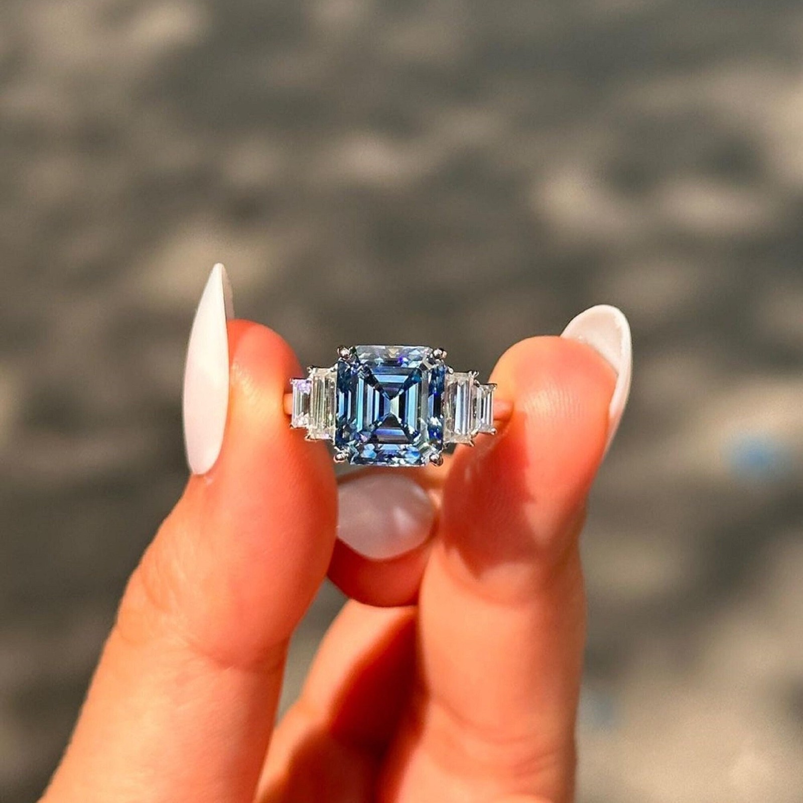 2.50 CT Asscher Cut Blue Lab Created Engagement Ring for Women