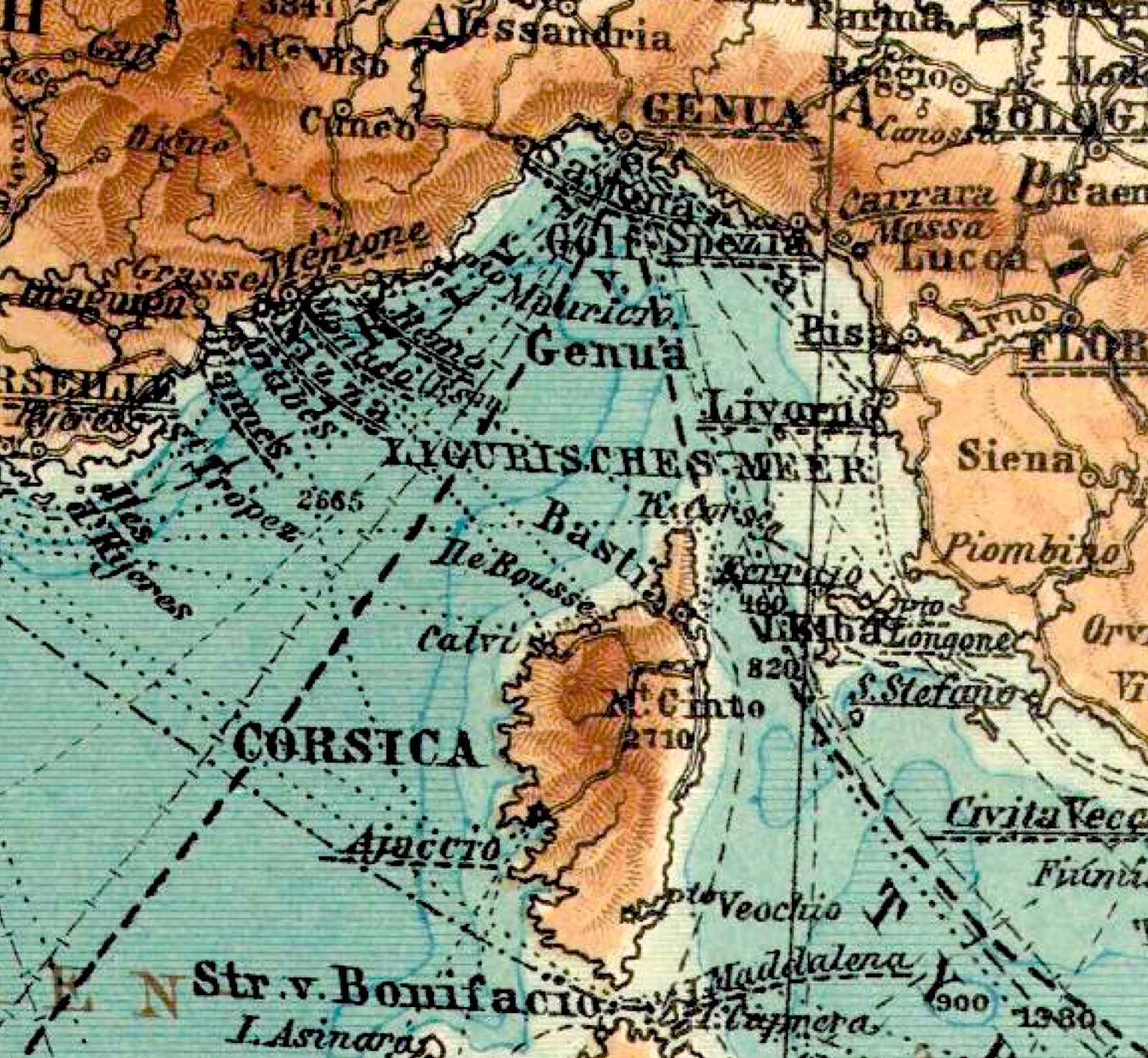 Mediterranean Sea Original Dated 1905 Spain Gibraltar Turkey Egypt Croatia