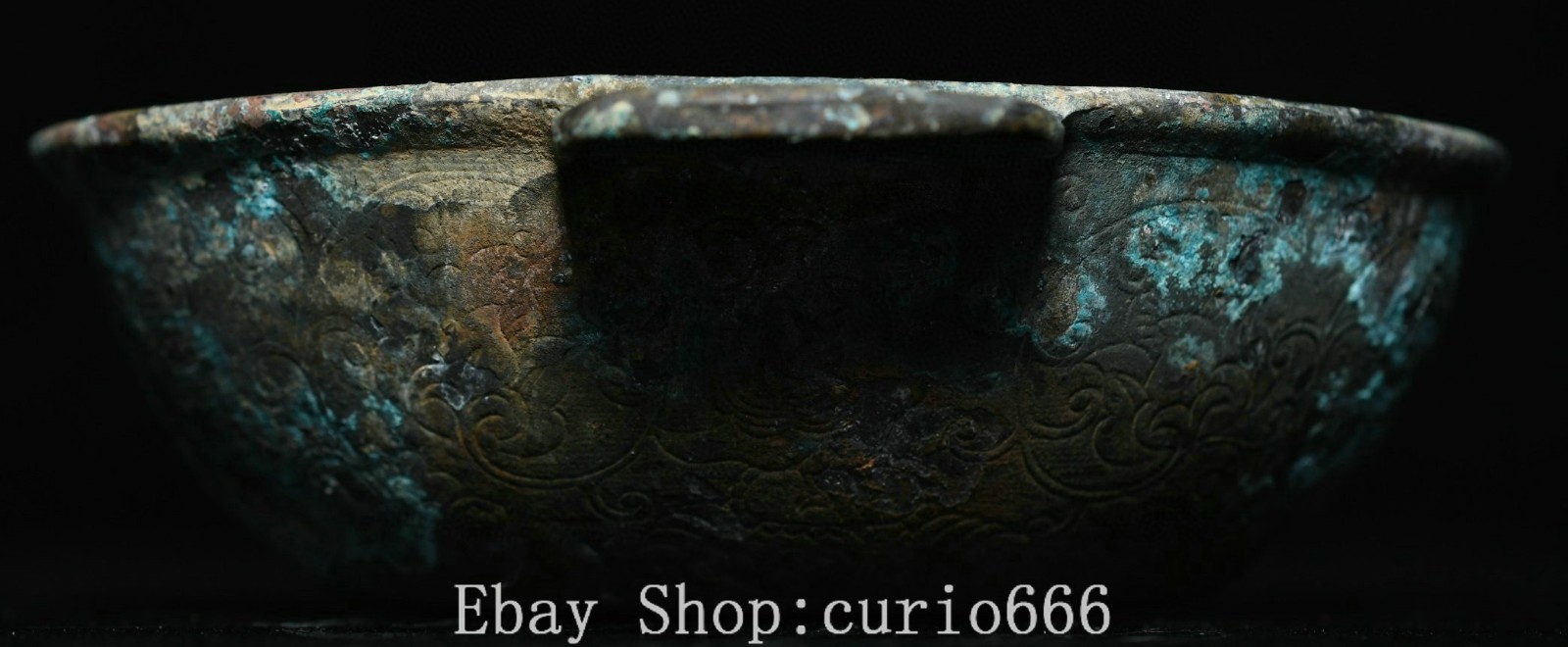 4.4”Old Chinese Dynasty Bronze Ware Double Ear Flower Pattern Cup Glass Mug