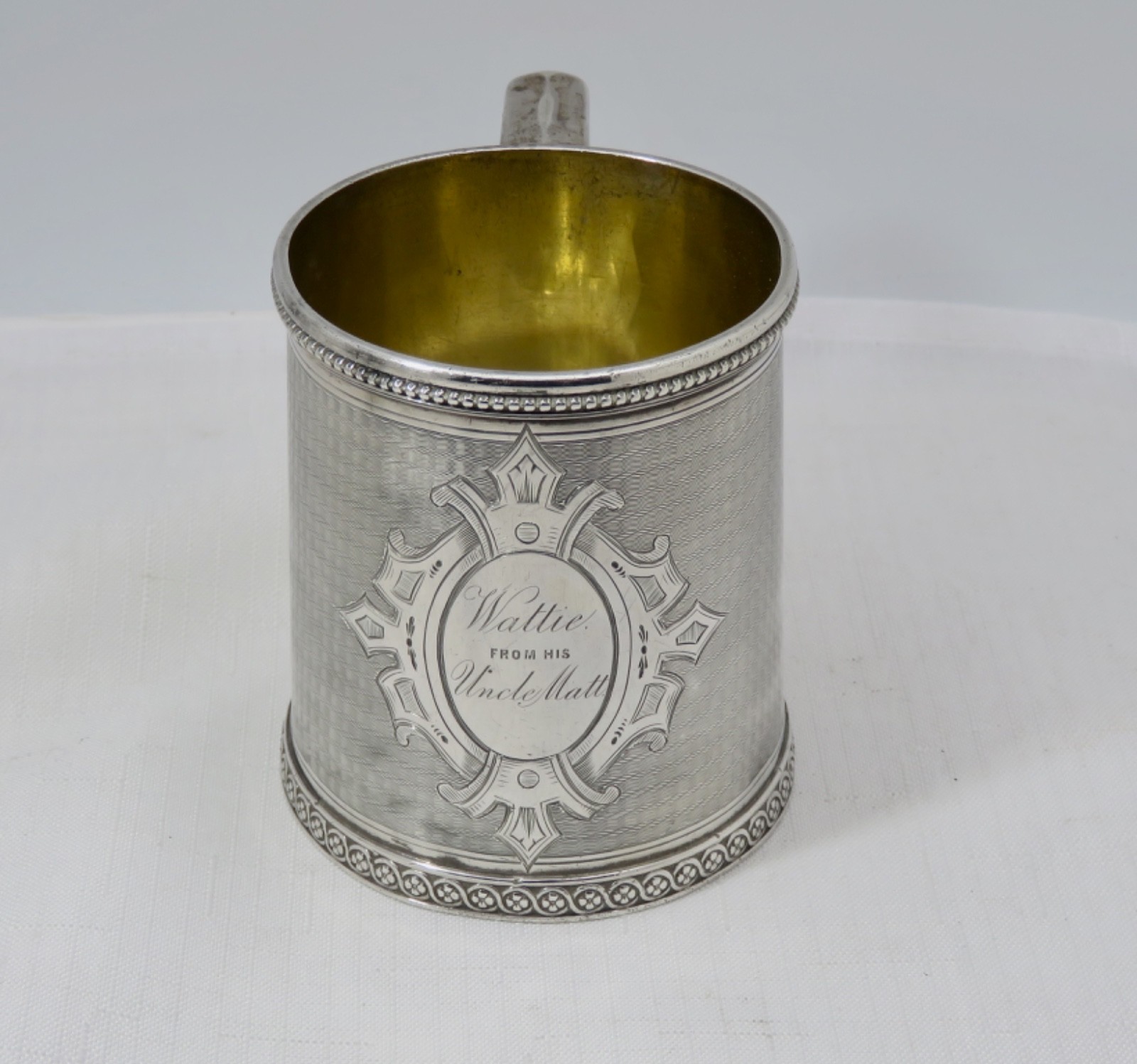 ANTQ RARE TIFFANY&CO G &W 550 BROADWAY STERLING 1854-1869 CHRISTNING MUG