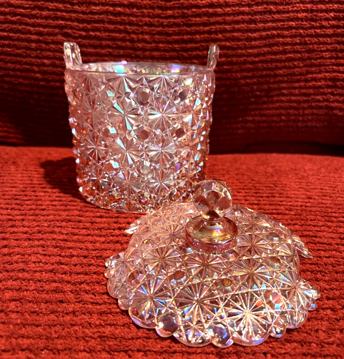 Vintage FENTON Pink Glass Jar with Lid Sugar or Jam Bowl Vanity Dresser Jar