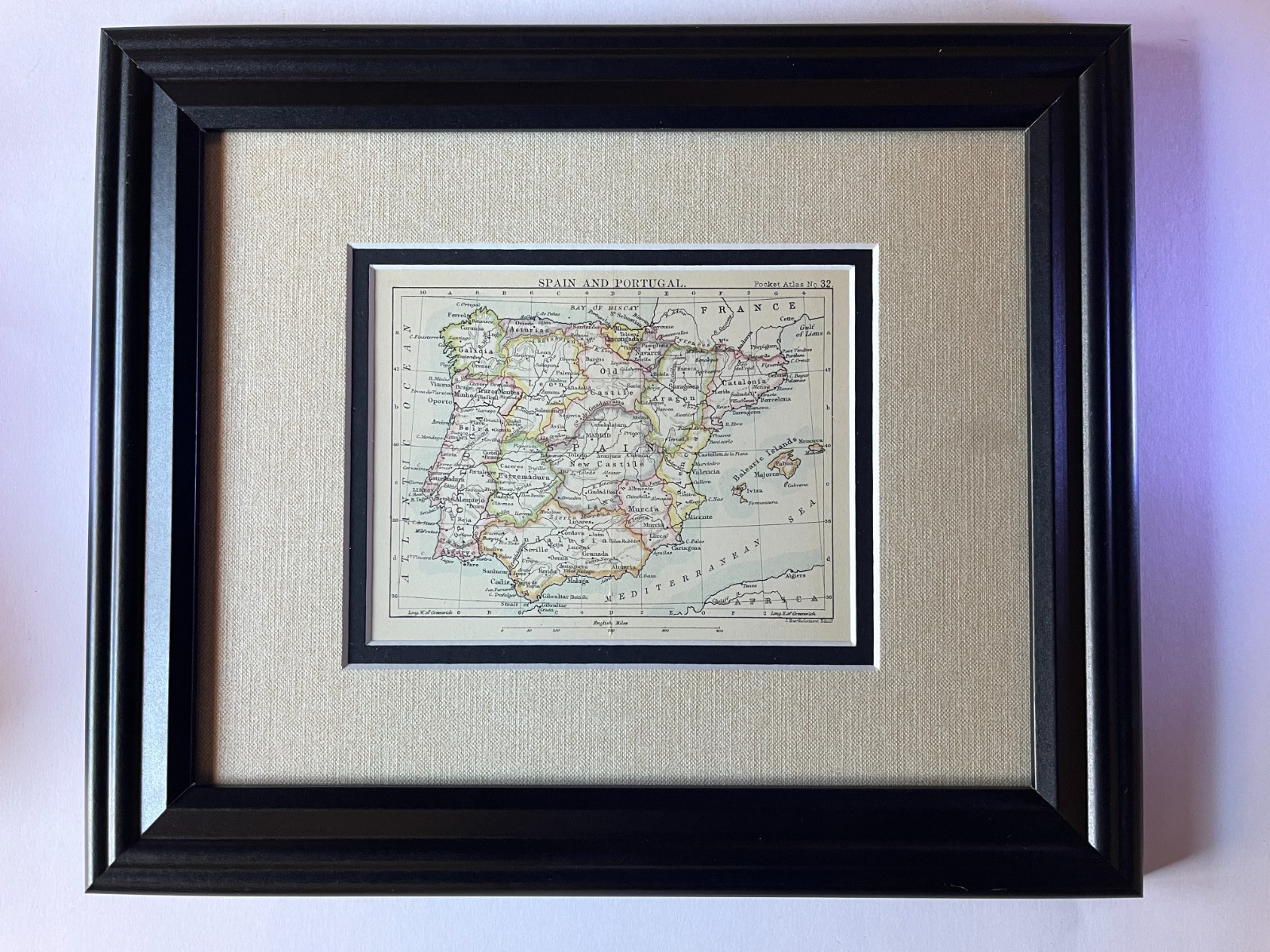 1888 SPAIN & PORTUGAL Pocket Atlas Map Frame/Dbl Mat SEE DESCRIP